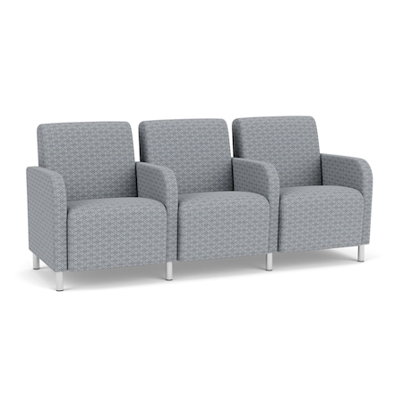 Lesro Siena Lounge Reception 3 Seat Tandem Seating, Brushed Steel, RS Fog Upholstery SN3103